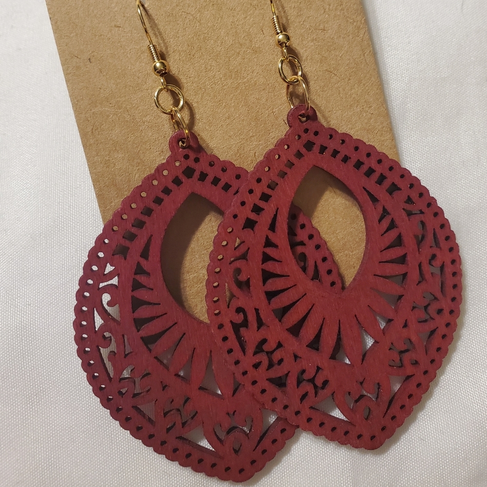 Maroon Wooden Earrings